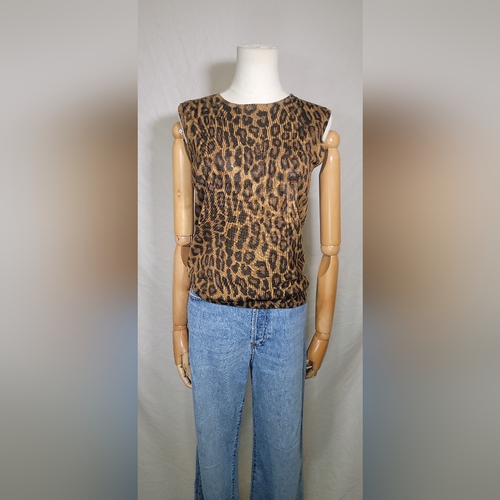 🍁Sale🍁Lauren Ralph Lauren Brown Blk Leopard Silk Nylon Top,Size Small